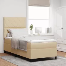   vidaXL Boxrugós ágy matracmal leddel Krém 100 x 200 cm szövet