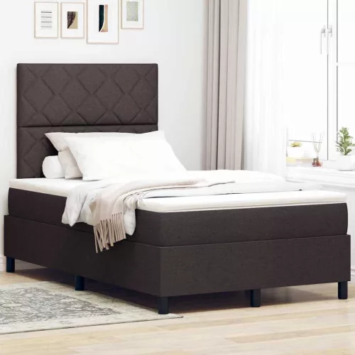 vidaXL Boxrugós ágy matracmal leddel sötétbarna 120 x 190 cm szövet