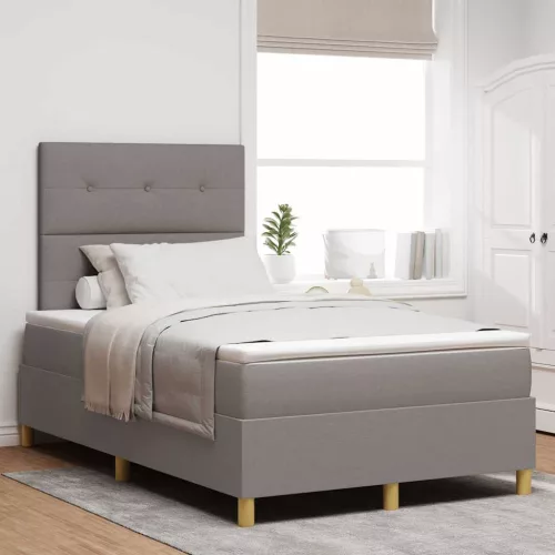 vidaXL LED Box Spring Ágy matracmal Tópszínű 120 x 190 cm szövet