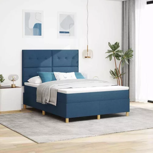 vidaXL LED Box Spring Ágy matracmal Kék 160 x 200 cm szövet