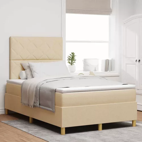 vidaXL LED Box Spring Ágy matracmal Krém 120 x 190 cm szövet