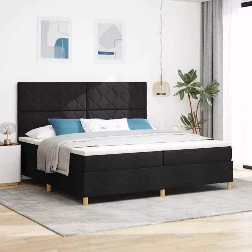 vidaXL LED Box Spring Ágy matracmal Fekete 200 x 200 cm szövet