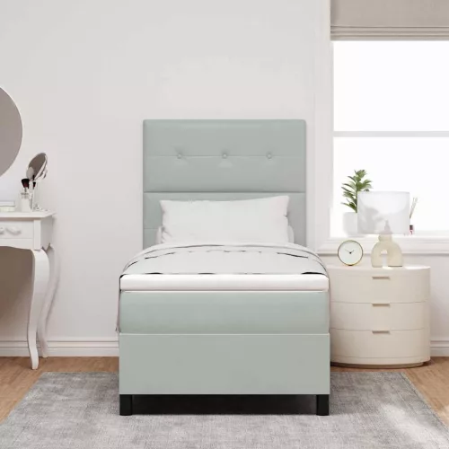 vidaXL LED Box Spring Ágy matracmal Világosszürke 100 x 200 cm szövet