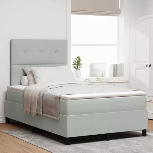 vidaXL LED Box Spring Ágy matracmal Világosszürke 120 x 190 cm szövet