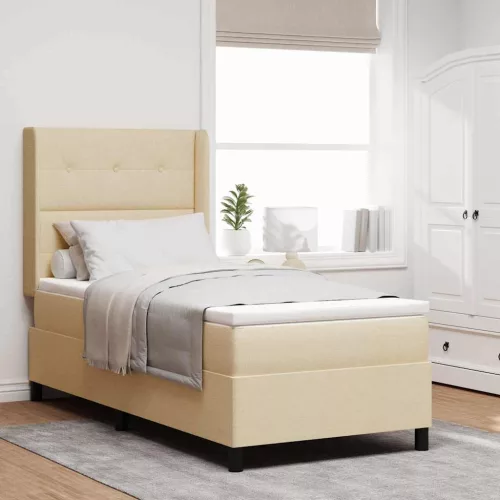 vidaXL LED Box Spring Ágy matracmal Krém 80 x 200 cm szövet