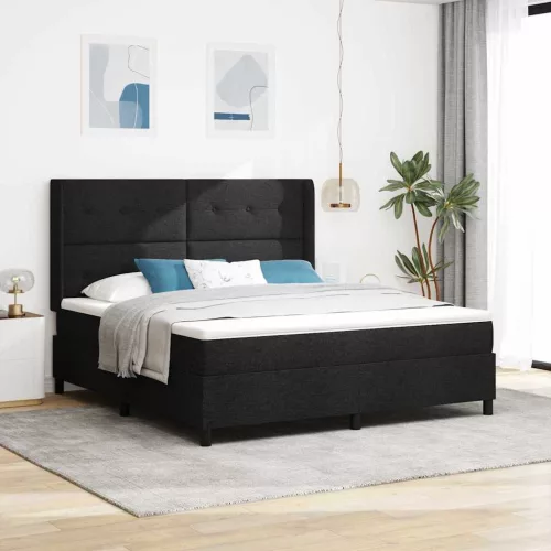 vidaXL LED Box Spring Ágy matracmal Fekete 180 x 200 cm szövet