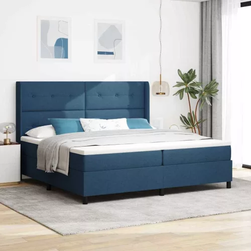 vidaXL LED Box Spring Ágy matracmal Kék 200 x 200 cm szövet