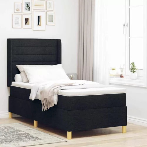 vidaXL Boxrugós ágy matracmal fejtámlával Fekete 90 x 200 cm szövet