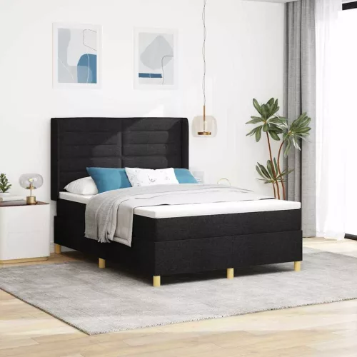 vidaXL Boxrugós ágy matracmal fejtámlával Fekete 140 x 200 cm szövet