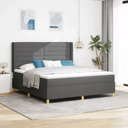 vidaXL Boxrugós ágy matracmal fejtámlával Szürke 140 x 200 cm szövet