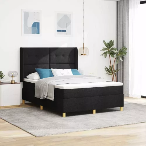 vidaXL Boxrugós ágy matracmal fejtámlával Fekete 140 x 200 cm szövet
