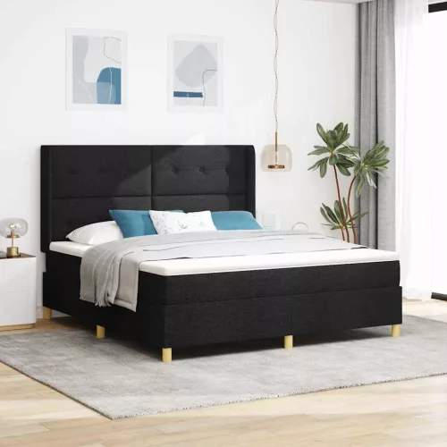 vidaXL Boxrugós ágy matracmal fejtámlával Fekete 140 x 200 cm szövet
