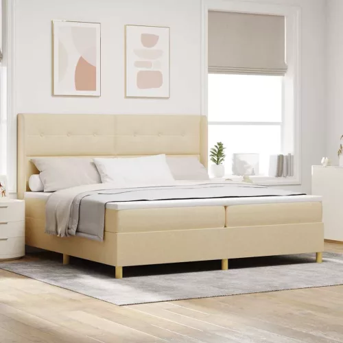 vidaXL Boxrugós ágy matracmal fejtámlával Krém 140 x 200 cm szövet