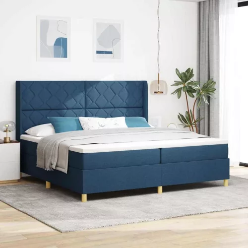 vidaXL Boxrugós ágy matracmal fejtámlával Kék 200 x 200 cm szövet