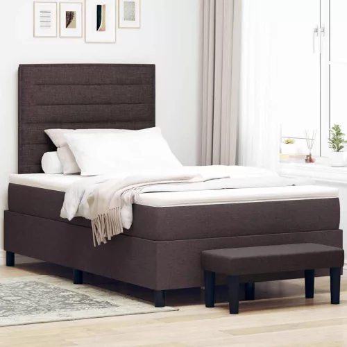 vidaXL Boxrugós ágy matracmal Sötét Barna 120 x 200 cm szövet