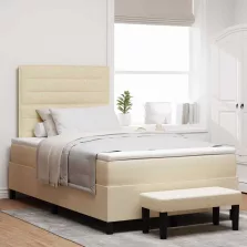   vidaXL Boxrugós ágy matracmal fejtámlával Krém 120 x 200 cm szövet