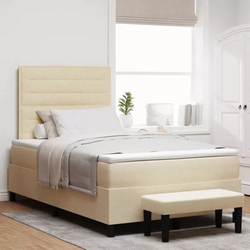 vidaXL Boxrugós ágy matracmal fejtámlával Krém 120 x 200 cm szövet