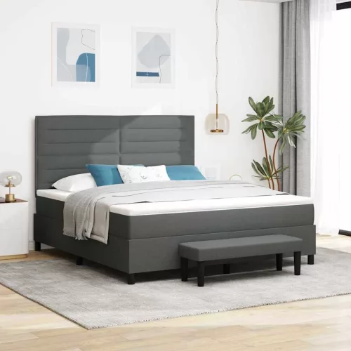 vidaXL Boxrugós ágy matracmal Sötétszürke 180 x 200 cm szövet