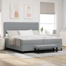   vidaXL Boxrugós ágy matracmal Világosszürke 200 x 200 cm szövet