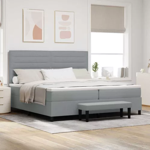 vidaXL Boxrugós ágy matracmal Világosszürke 200 x 200 cm szövet