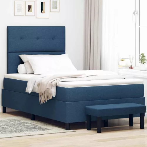 vidaXL Boxrugós ágy matracmal fejtámlával Kék 120 x 190 cm szövet