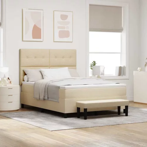 vidaXL Boxrugós ágy matracmal fejtámlával Krém 140 x 190 cm szövet