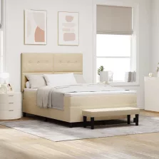   vidaXL Boxrugós ágy matracmal fejtámlával Krém 160 x 200 cm szövet
