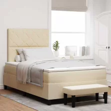   vidaXL Boxrugós ágy matracmal fejtámlával Krém 120 x 190 cm szövet