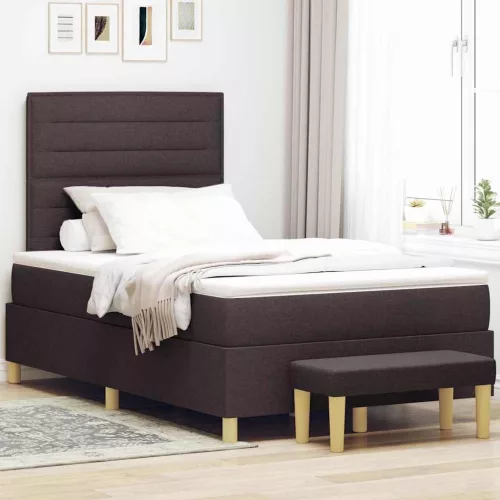 vidaXL Boxrugós ágy matracmal sötétbarna 120 x 200 cm szövet