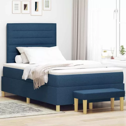 vidaXL Boxrugós ágy matracmal fejtámlával Kék 120 x 200 cm szövet