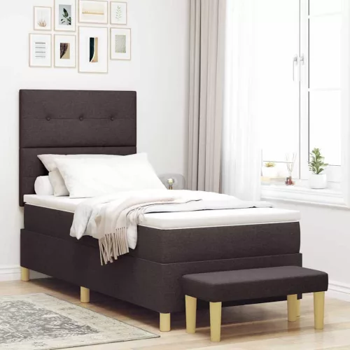 vidaXL Boxrugós ágy matracmal sötétbarna 90 x 190 cm szövet