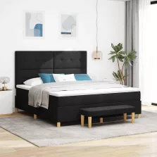   vidaXL Boxrugós ágy matracmal fejtámlával Fekete 180 x 200 cm szövet