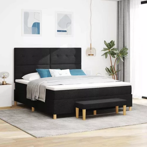 vidaXL Boxrugós ágy matracmal fejtámlával Fekete 180 x 200 cm szövet
