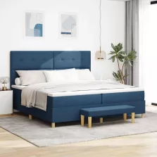  vidaXL Boxrugós ágy matracmal fejtámlával Kék 200 x 200 cm szövet