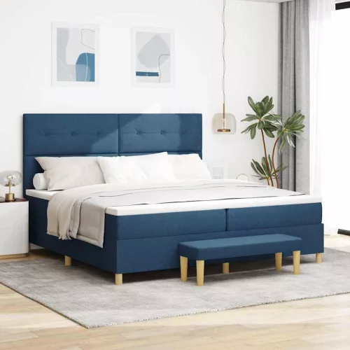 vidaXL Boxrugós ágy matracmal fejtámlával Kék 200 x 200 cm szövet