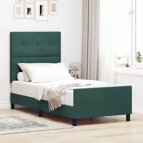 vidaXL Boxrugós ágy fejtámlával Sötétzöld 90 x 200 cm Bársony