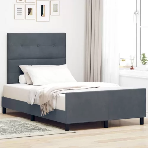 vidaXL Boxrugós ágy fejtámlával Sötétszürke 120 x 190 cm Bársony