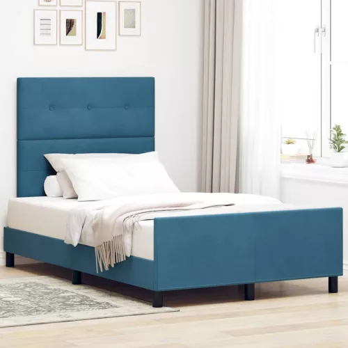 vidaXL Boxrugós ágy fejtámlával Sötét kék 120 x 190 cm Bársony