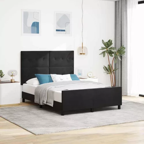 vidaXL Boxrugós ágy fejtámlával Fekete 140 x 190 cm Bársony