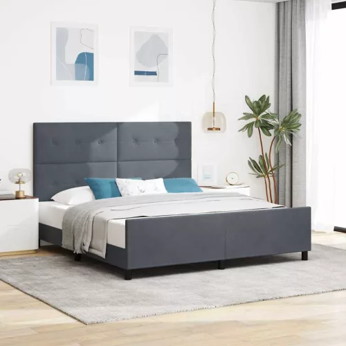 vidaXL Boxrugós ágy fejtámlával Sötétszürke 180 x 200 cm Bársony