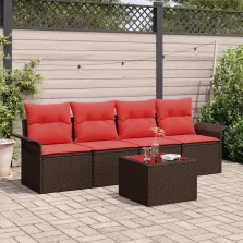 vidaXL Kanapé Szett párnával 5 pcs Barna polirattan