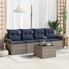 vidaXL Kanapé Szett párnával 5 pcs Szürke polirattan