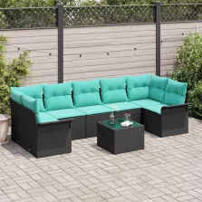 vidaXL Kerti Kanapé Szett 8 pcs Fekete Poli rattan