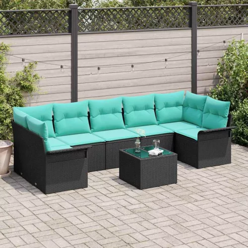 vidaXL Kerti Kanapé Szett 8 pcs Fekete Poli rattan
