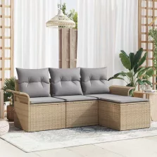vidaXL Kanapé Szett párnával 4 pcs Bézs polirattan