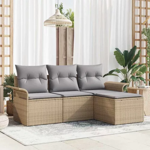 vidaXL Kanapé Szett párnával 4 pcs Bézs polirattan