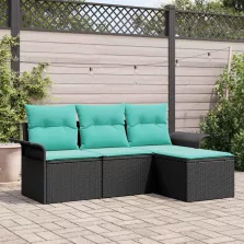   vidaXL Kerti Kanapé Szett párnával 4 pcs Fekete polirattan