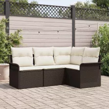 vidaXL Kerti Kanapé Szett párnával 4 pcs Barna polirattan