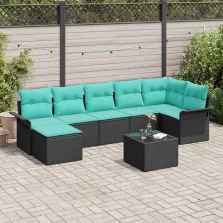   vidaXL Kerti Kanapé Szett párnával 8 pcs Fekete Poli rattan
