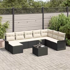   vidaXL Kerti Kanapé Szett párnával 9 pcs Fekete Poli rattan